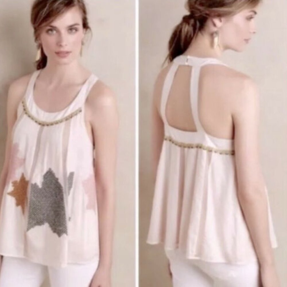 Anthropologie Floreat Pia Women Blush Embroidered Tank Blouse Top Sz 0 N…